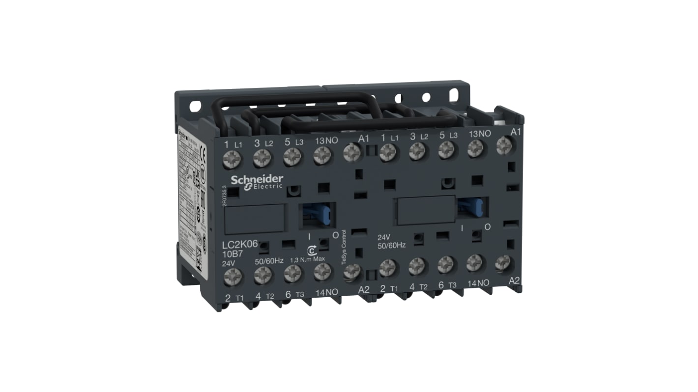 Schneider Electric LC2K Series Reversing Contactor, 48 V ac Coil, 3-Pole, 6 A, 3 kW, 3NO, 690 V ac