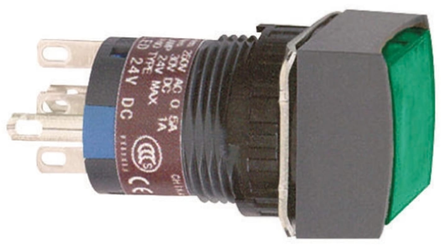 Pulsador Schneider Electric Harmony XB6, color de botón Verde, DPDT, Montaje en Panel, IP65, iluminado, 24 →V