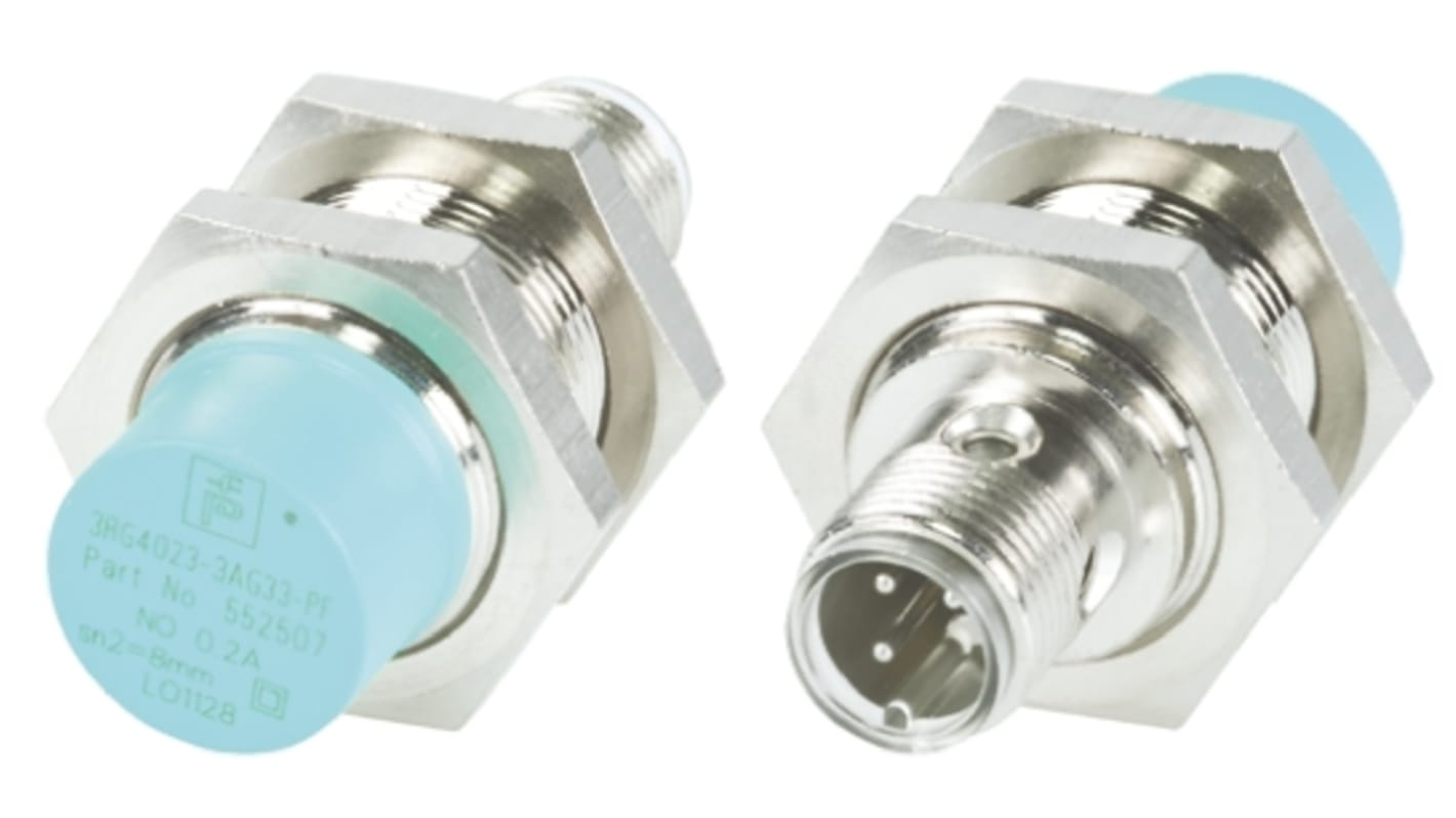 Pepperl + Fuchs Inductive Barrel-Style Proximity Sensor, M18 x 1, 8 mm Detection, PNP Output, 15 → 34 V dc, IP67