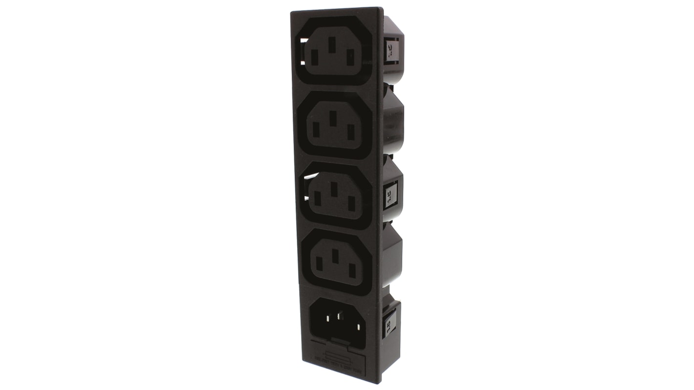 Conector IEC C13, C14 x4 Hembra, Macho Bulgin, Encaje a Presión, 250 V, 10A