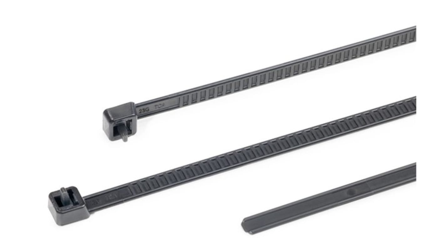 HellermannTyton Cable Tie, Releasable, 195mm x 4.7 mm, Black PA 6.6 Heatstabilised, Pk-25