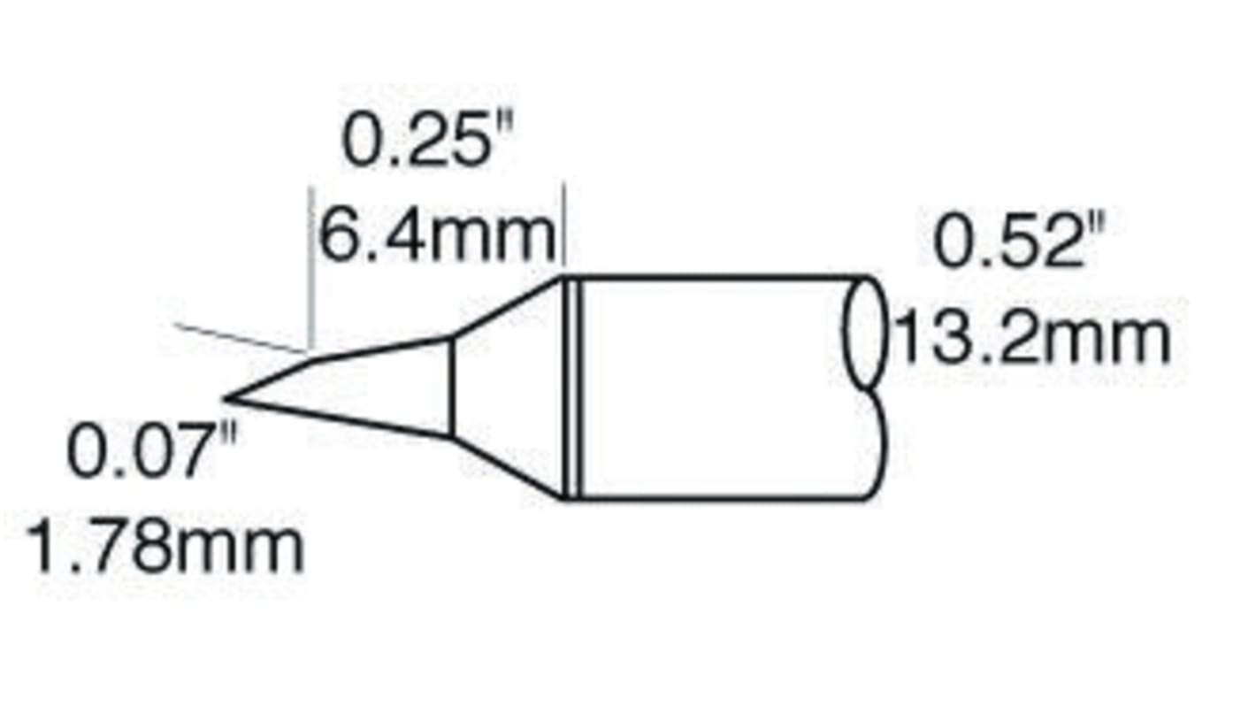 Punta de soldadura tipo Hoof Metcal, serie STTC-1 mod. STTC, punta de 1,78 mm, 60°, para usar con MX-H1-AV, MX-RM3E