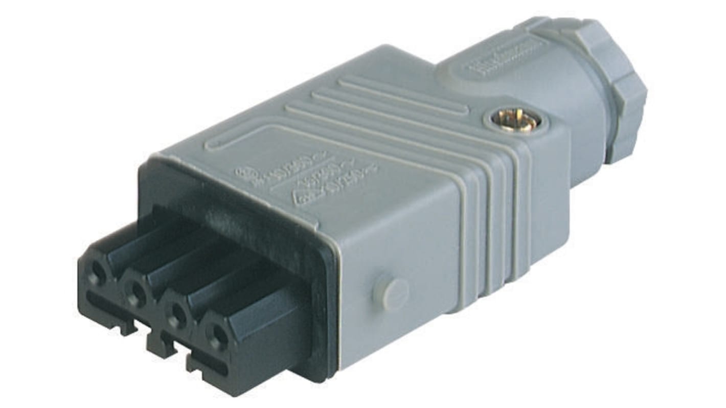 Conector de potencia industrial Hembra, Orientación Recto, ST, Gris, 250 V, 400 V, 10A, IP54