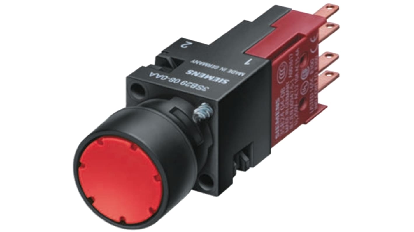 Pulsador Siemens 3SB2, color de botón Rojo, Montaje en Panel, IP65, iluminado