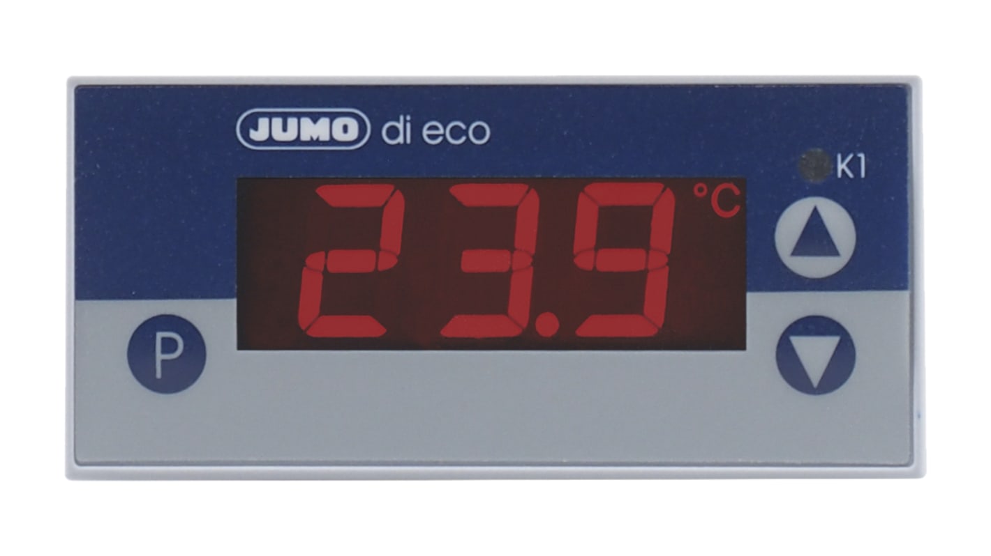 Jumo di eco Zweipunkt-Temperaturregler Tafelmontage, 1 x 1 Relais Ausgang/ Thermoelement, Typ K Eingang, 230 V ac, 76 x