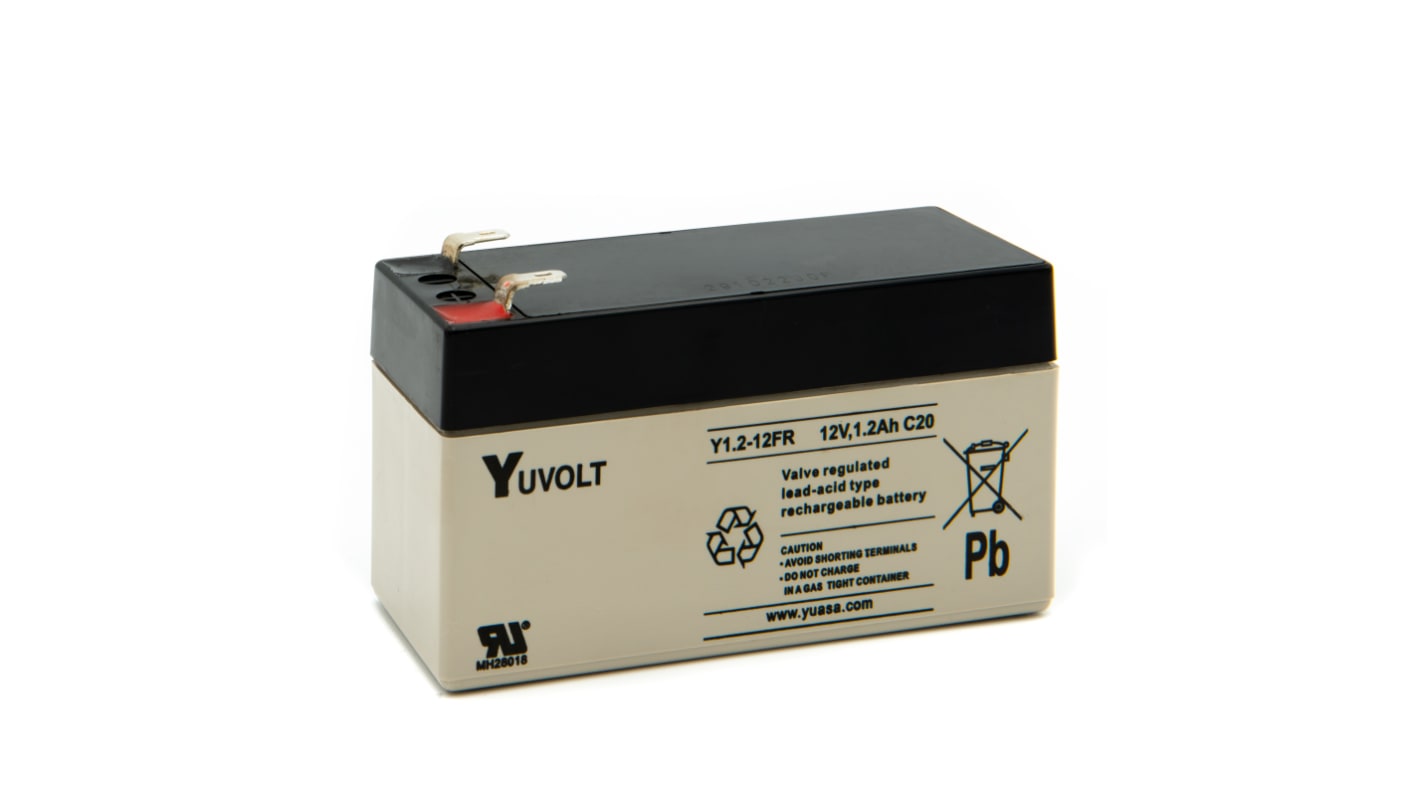 Yuasa 12V Faston 4.8mm Sealed Lead Acid Battery, 1.2Ah