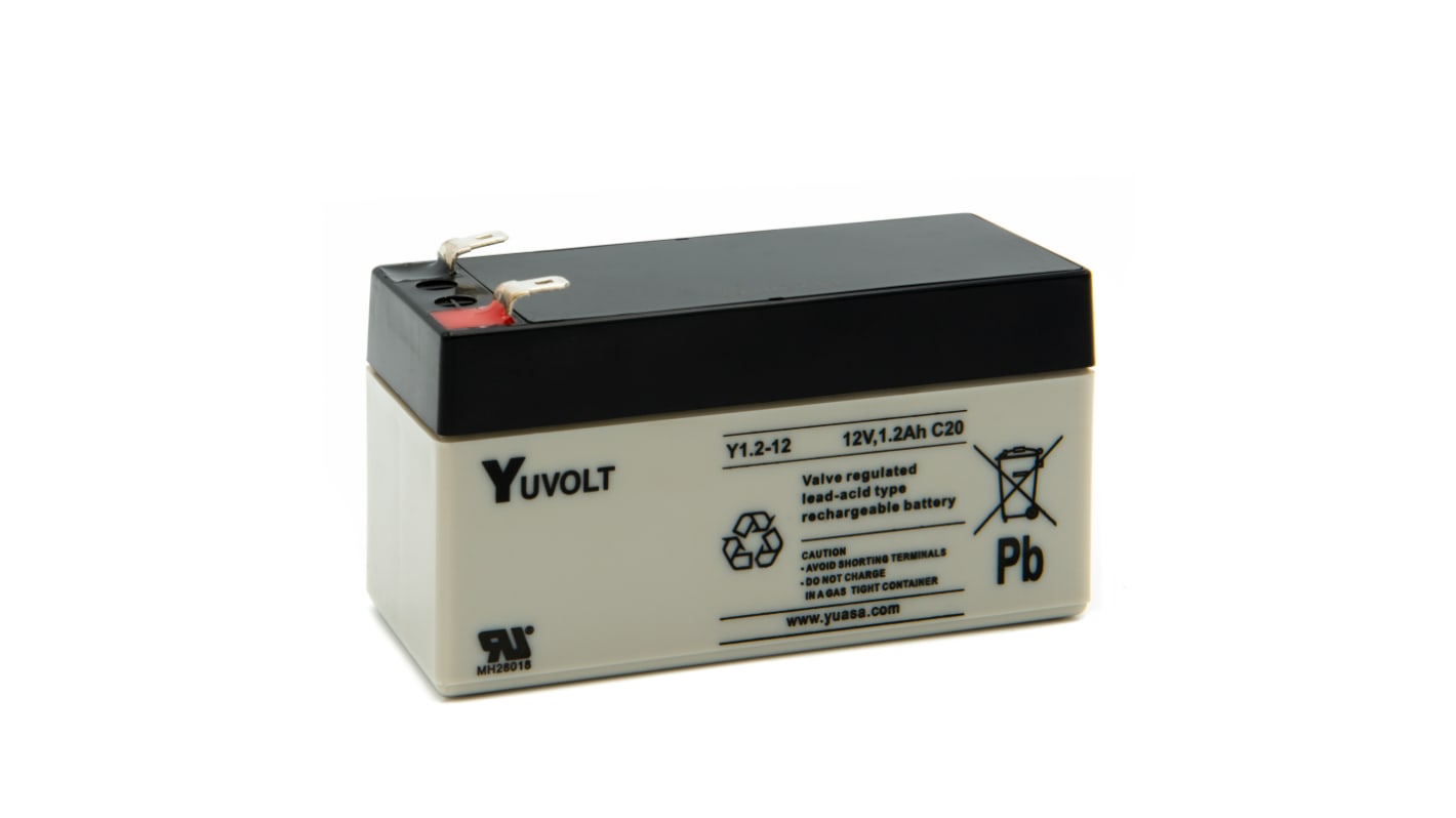 Yuasa 12V Faston 4.8mm Sealed Lead Acid Battery, 1.2Ah