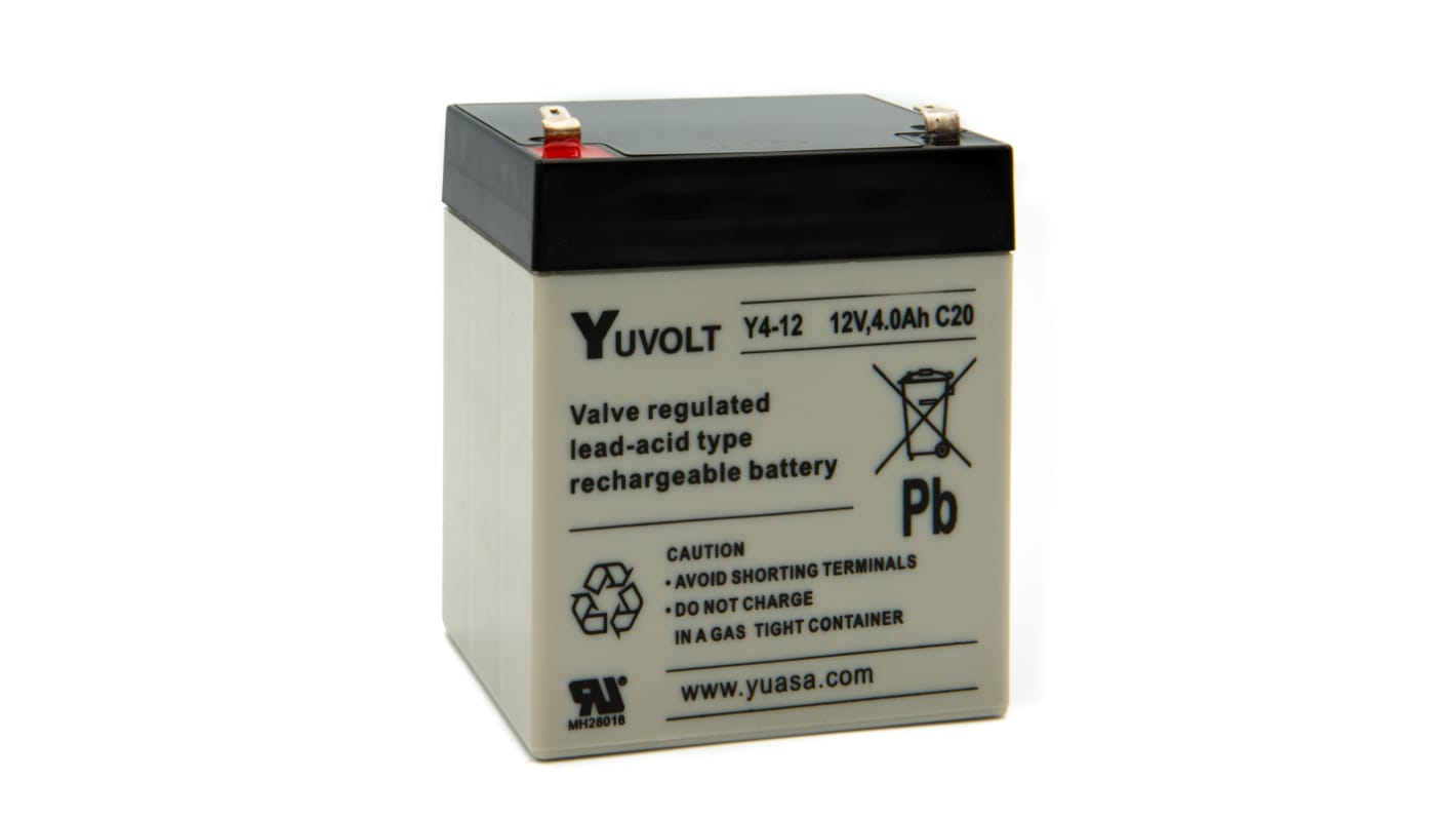 Yuasa 12V Faston 4.8mm Sealed Lead Acid Battery, 4Ah