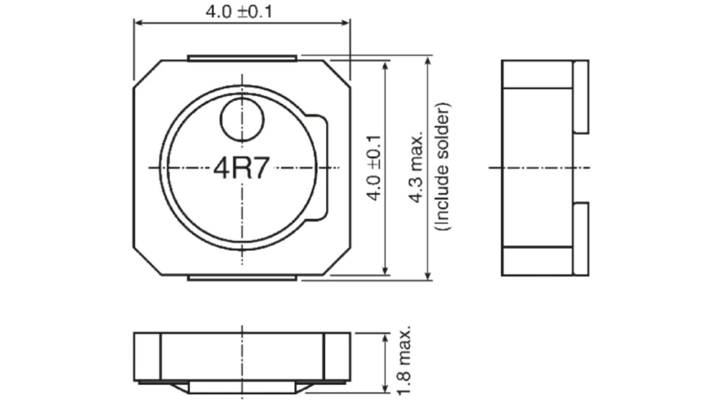 Inductance bobinée CMS 10 μH, 1.26A max , 4018, dimensions 4.3 x 4 x 1.8mm, Blindé, série VLCF