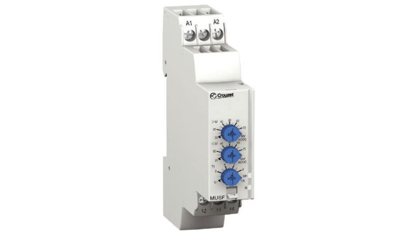 84872151 Crouzet Voltage Monitoring Relay, 1 Phase, SPDT, 20 → 80V ac/dc, DIN Rail RS