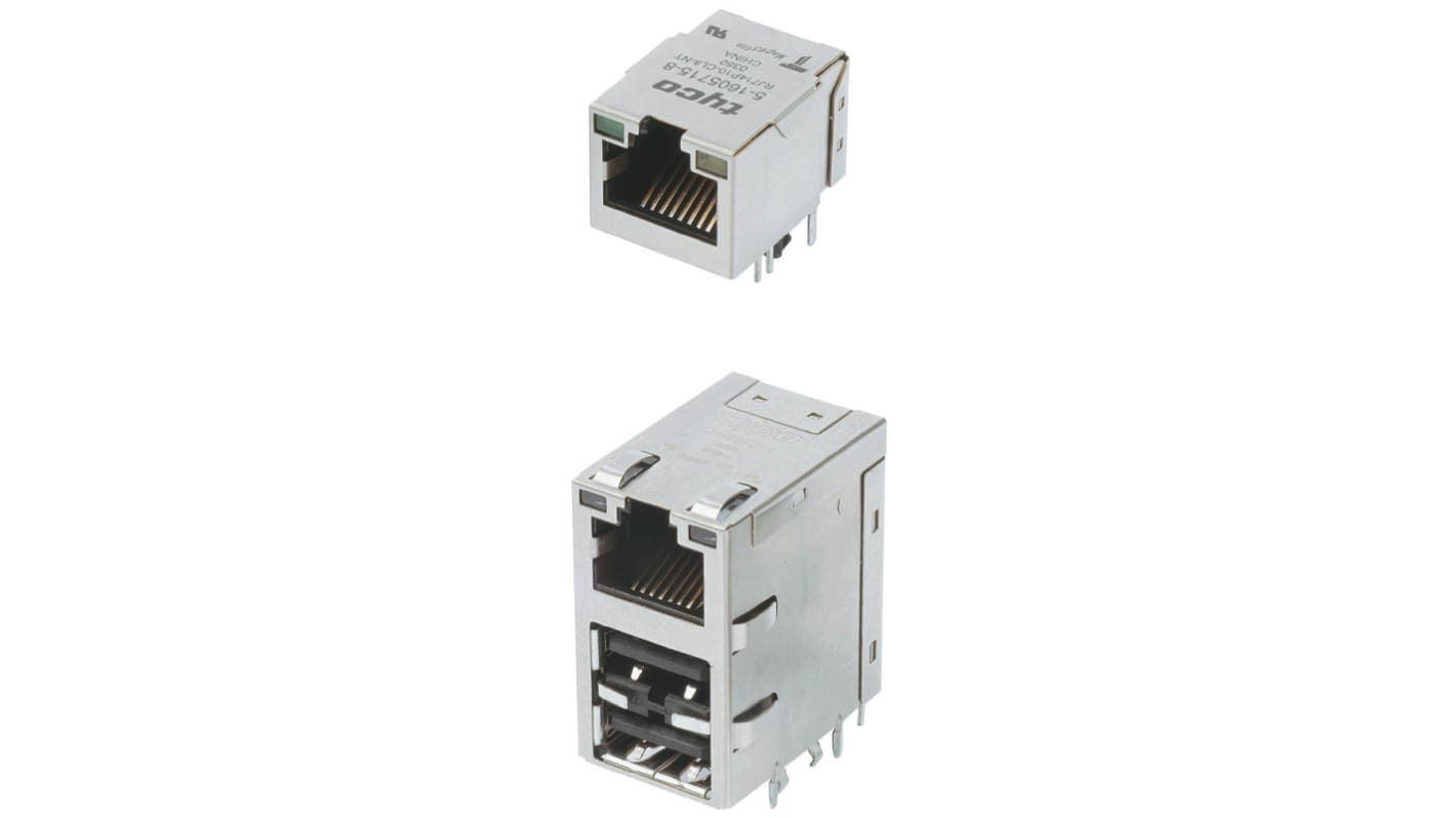 TE Connectivity MAG45 RJ45-Steckverbinder Buchse, 1-Port 8-polig, Leiterplatten-Montage abgewinkelt