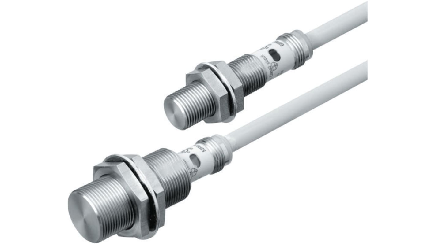 Omron Inductive Barrel-Style Proximity Sensor, M8 x 1, 1.5 mm Detection, PNP Output, 12 → 24 V dc, IP67