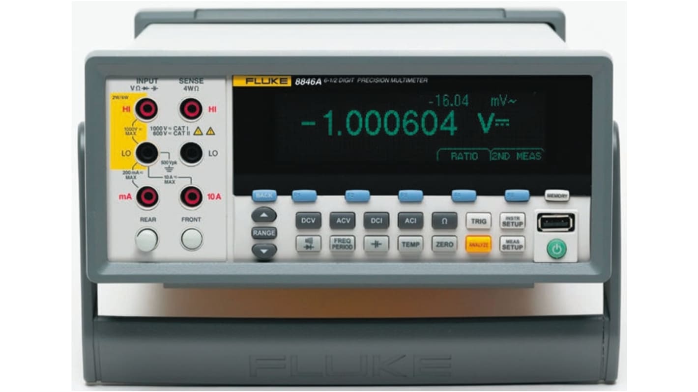 Fluke 8846A Bench Digital Multimeter, True RMS, 10A ac Max, 10A dc Max, 1000V ac Max - UKAS Calibrated