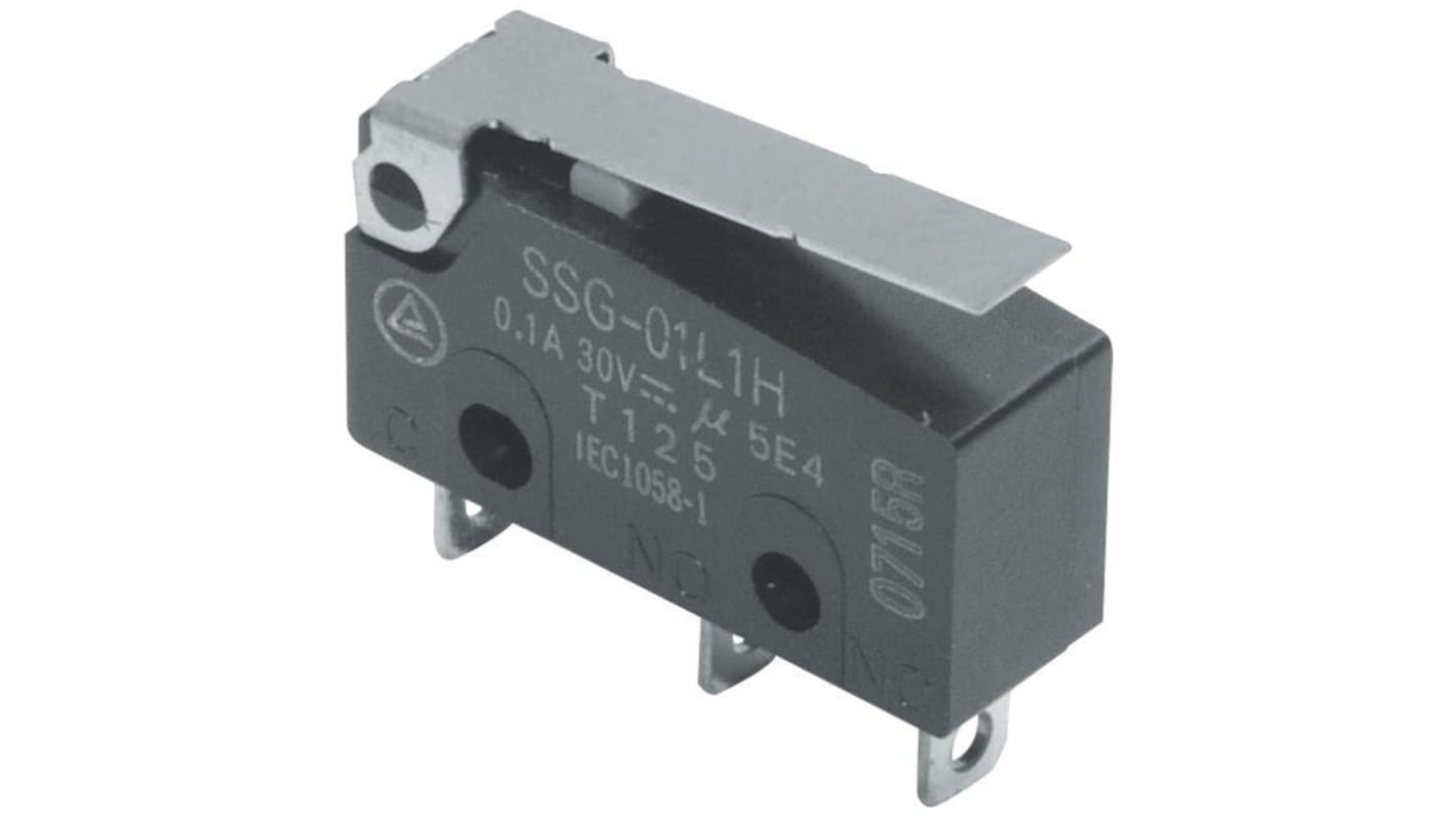 Omron Subminiatur-Mikroschalter Scharnierhebel-Betätiger Lötanschluss, 100 mA @ 30 V dc, SPDT IP 40 0,6 N -25°C - +125°C