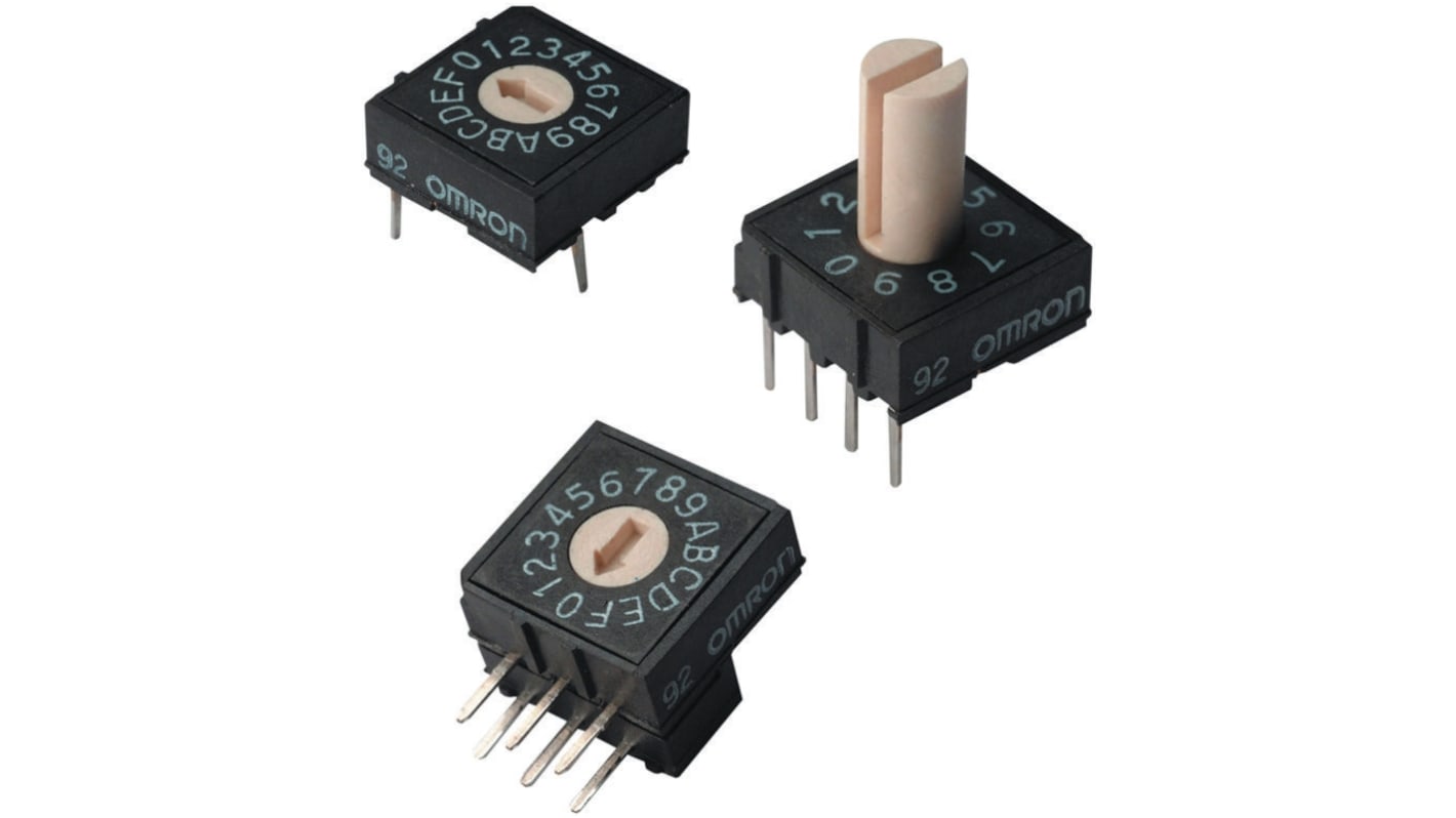 DIP switch, Hulmontering, Drejeaktuator plan 25 mA ved 24 V dc, 16-vejs, -25 → +80°C