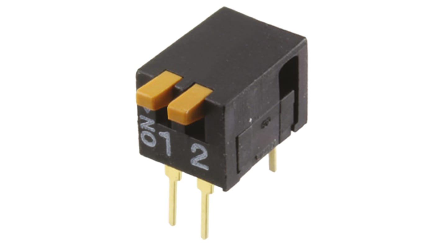 Interruttore DIP A6DR-2100, DP, 100 mA a 5 V c.c., 2 posizioni, attuatore Piano, Foro passante