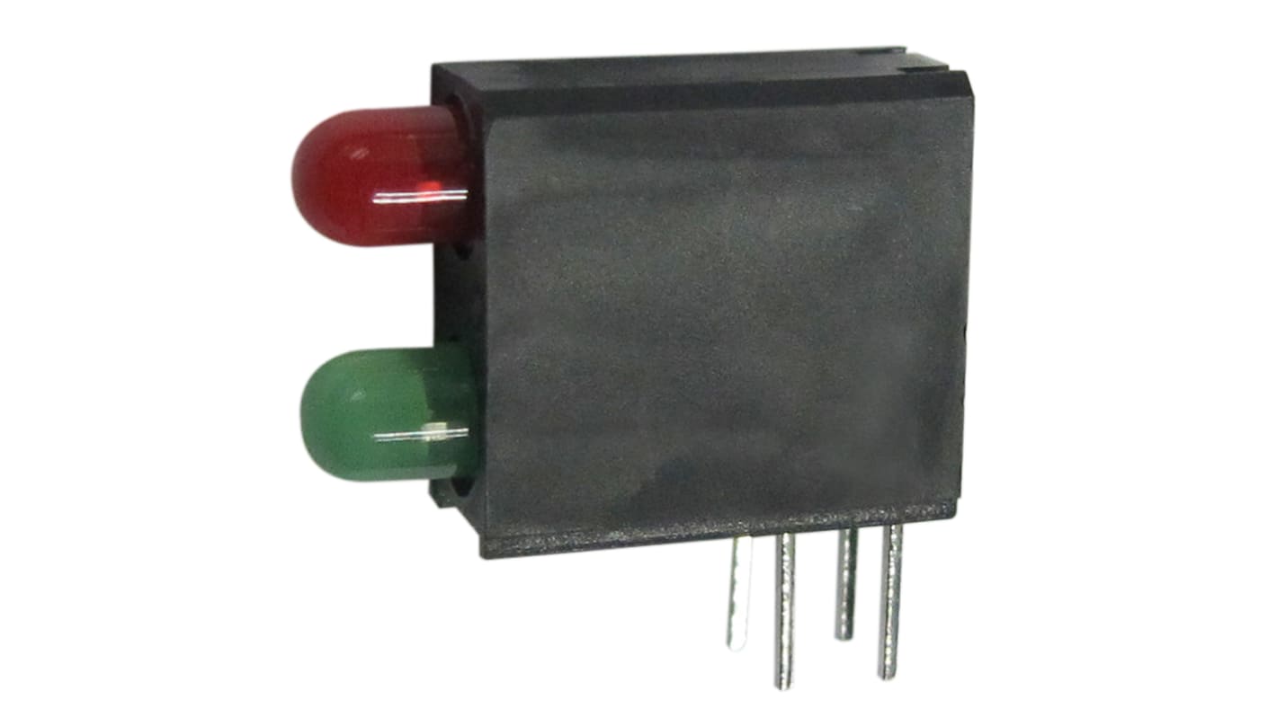 Indicador LED para PCB a 90º Kingbright verde y rojo, λ 568 / 625 nm, 2 LEDs, 2,5 V, 40 °, dim. 14.05 x 4.32 x 9.65mm,