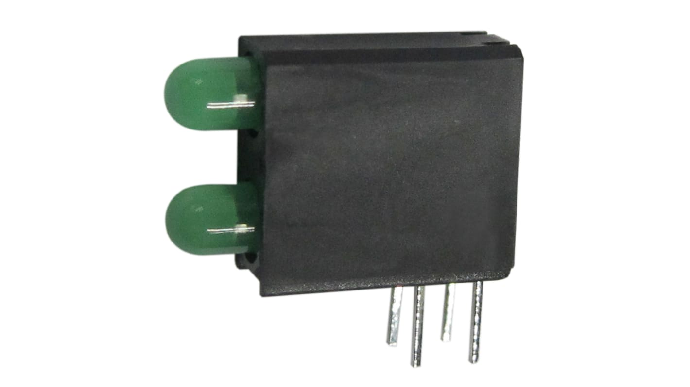 Kingbright L-710A8GE/2LGD-RV, Green Right Angle PCB LED Indicator, 2 LEDs, Through Hole 2.5 V