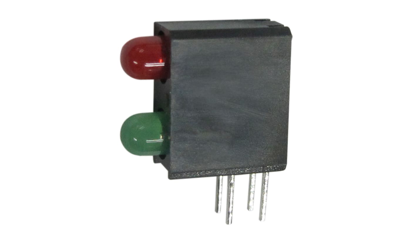 Indicatore LED per PCB Verde, rosso Kingbright, 40 °, 2 LEDs, Right-angle, 2,5 V, Montaggio con foro passante