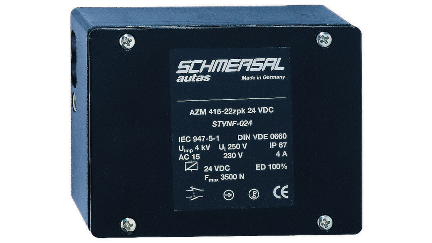 Interruptor de bloqueo por solenoide Schmersal AZM 415, 110V ac, cont. aux. 2NA, Alimentar para desbloquear, IP67