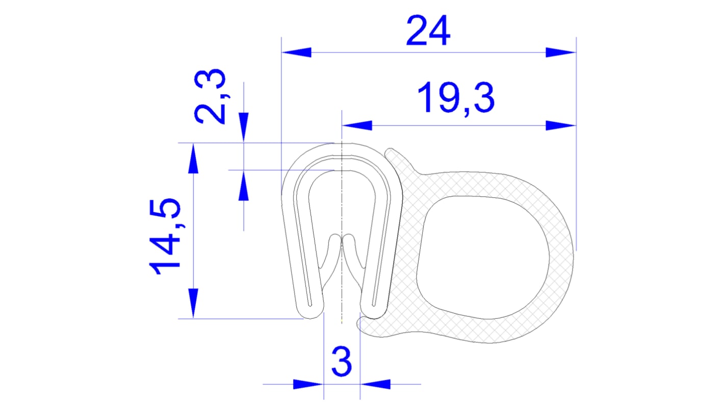 RS PRO Kantenschutz, Typ , EPDM, Schwarz, B. 25mm, H. 17,5 mm, L. 20m