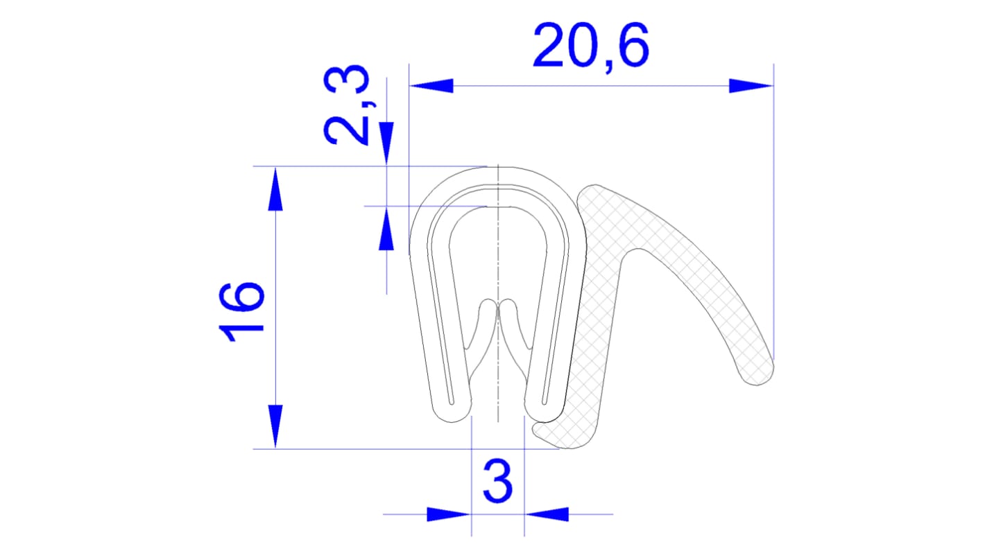 Guarnizione RS PRO in PVC, Acciaio, col. Nero, 20m x 16 mm x 21.3mm