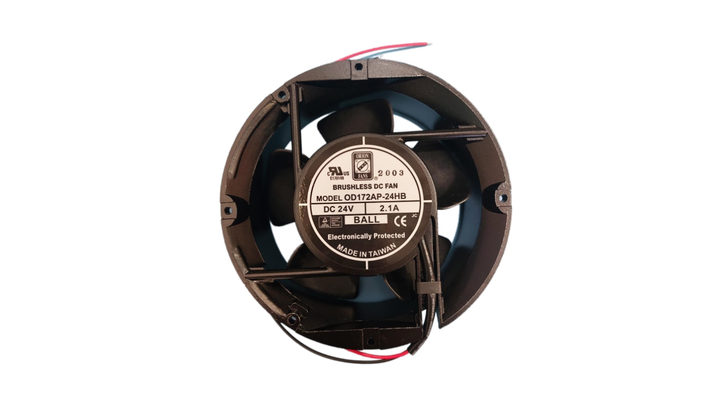 RS PRO Axial Fan, 24 V dc, DC Operation, 510m³/h, 50.4W, 2.10A Max, 172 x 51mm