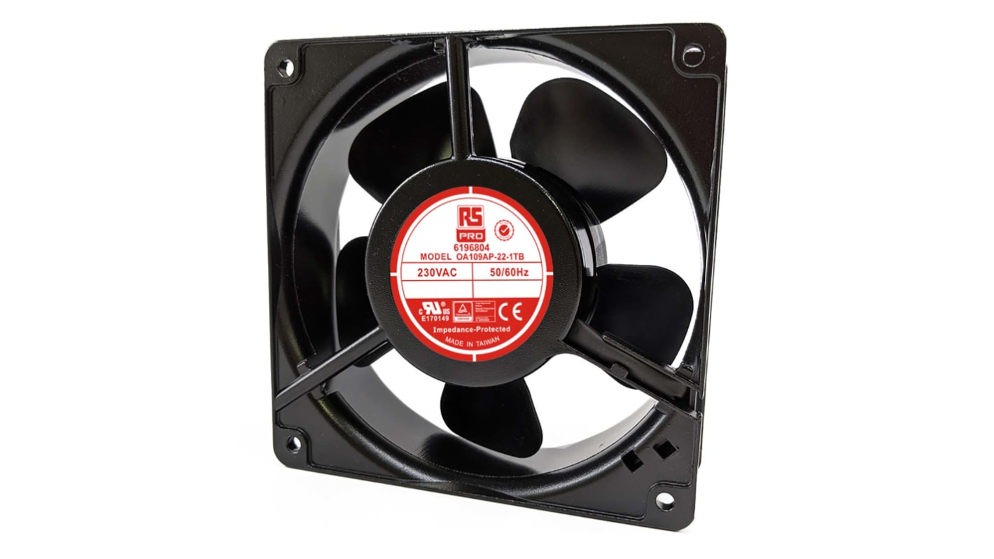 Ventilateur axial RS PRO 230 V c.a., 186.9m³/h, 120 x 120 x 38mm, 15W