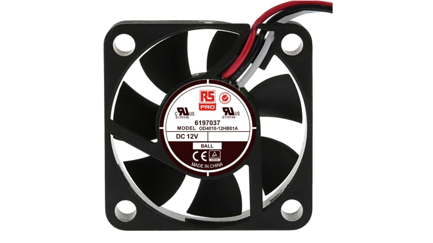 RS PRO Axial Fan, 12 V dc, DC Operation, 11.9m³/h, 1.2W, 100mA Max, 40 x 40 x 10mm