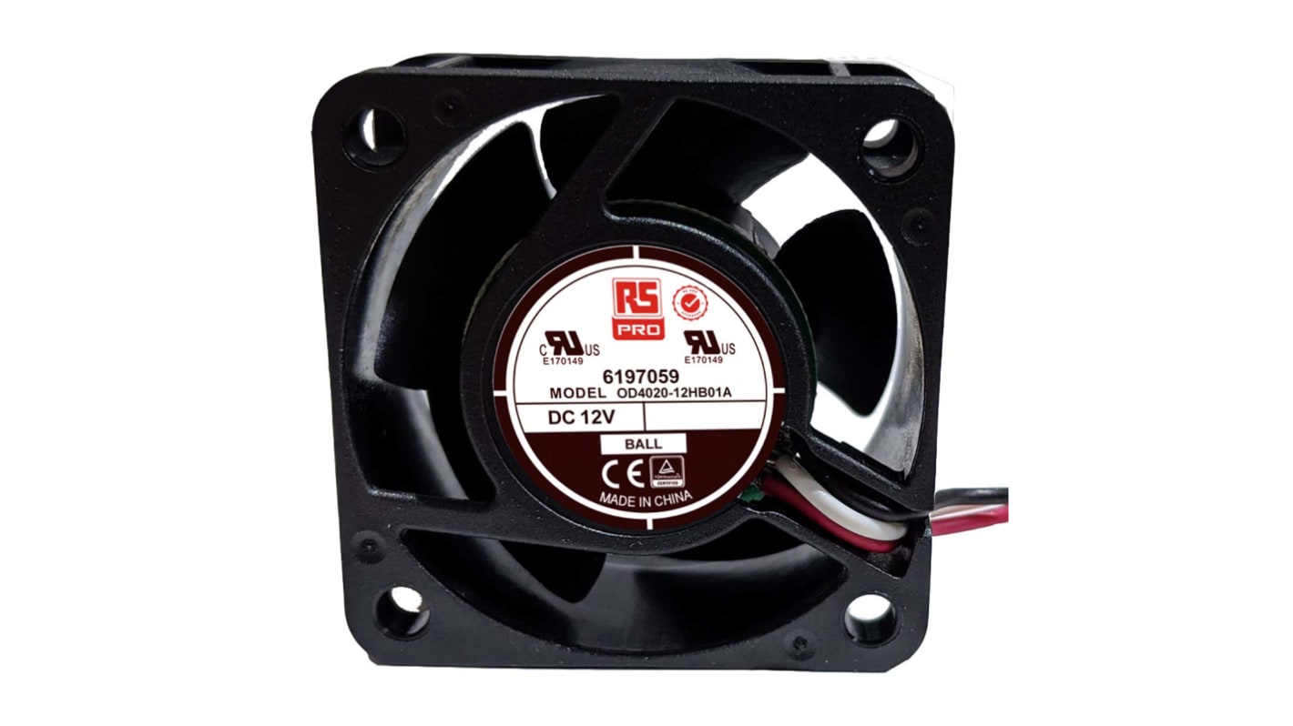 Ventilateur axial RS PRO 12 V dc, 15.3m³/h, 40 x 40 x 20mm, 1.8W