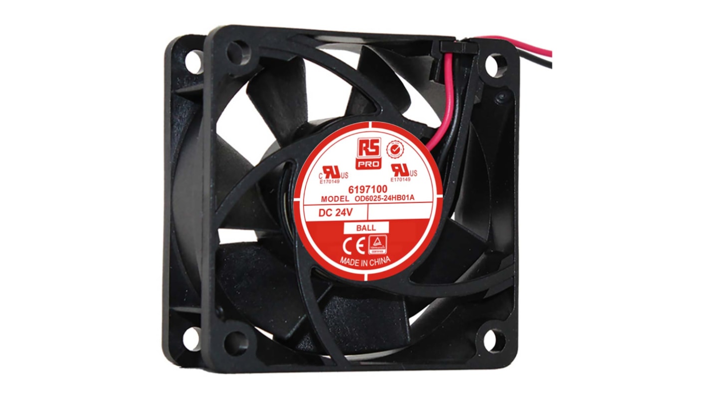 RS PRO Axial Fan, 24 V dc, DC Operation, 40.8m³/h, 3.5W, 120mA Max, 60 x 60 x 25mm