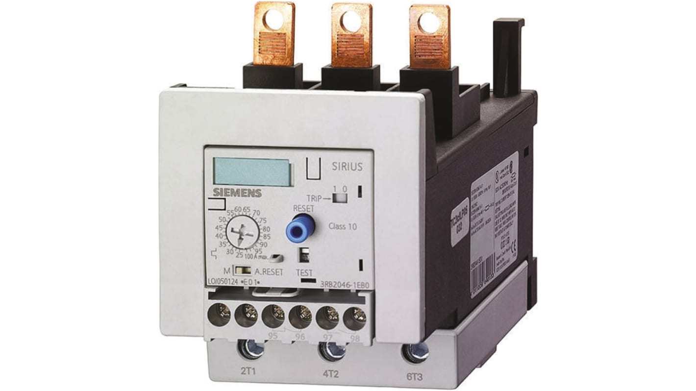 Siemens 3RB Overload Relay NO/NC, 25 → 100 A F.L.C, 315 A Contact Rating, 45 kW, 3P, Sirius Classic
