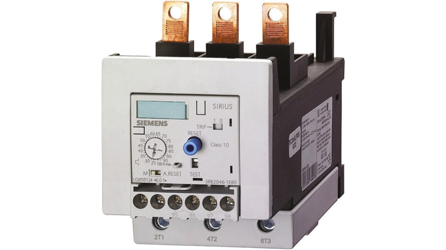 3RB20461EB0 Siemens 3RB Overload Relay NO/NC, 25 → 100 A F.L.C, 315