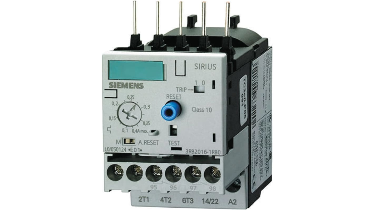 Siemens 3RB Overload Relay 1NO + 1NC, 3 → 12 A F.L.C, 20 A Contact Rating, 5.5 kW, 3P, Sirius Classic