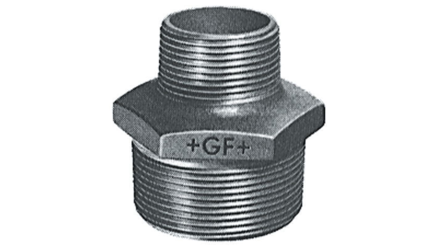 Georg Fischer Black Malleable Iron Fitting Reducer Hexagon Nipple, Male BSPT 1/2in to Male BSPT 1/4in