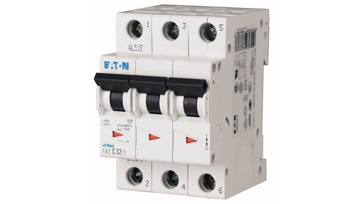 Eaton xEffect MCB, 3P, 32A Curve C, 400V AC, 10 kA Breaking Capacity