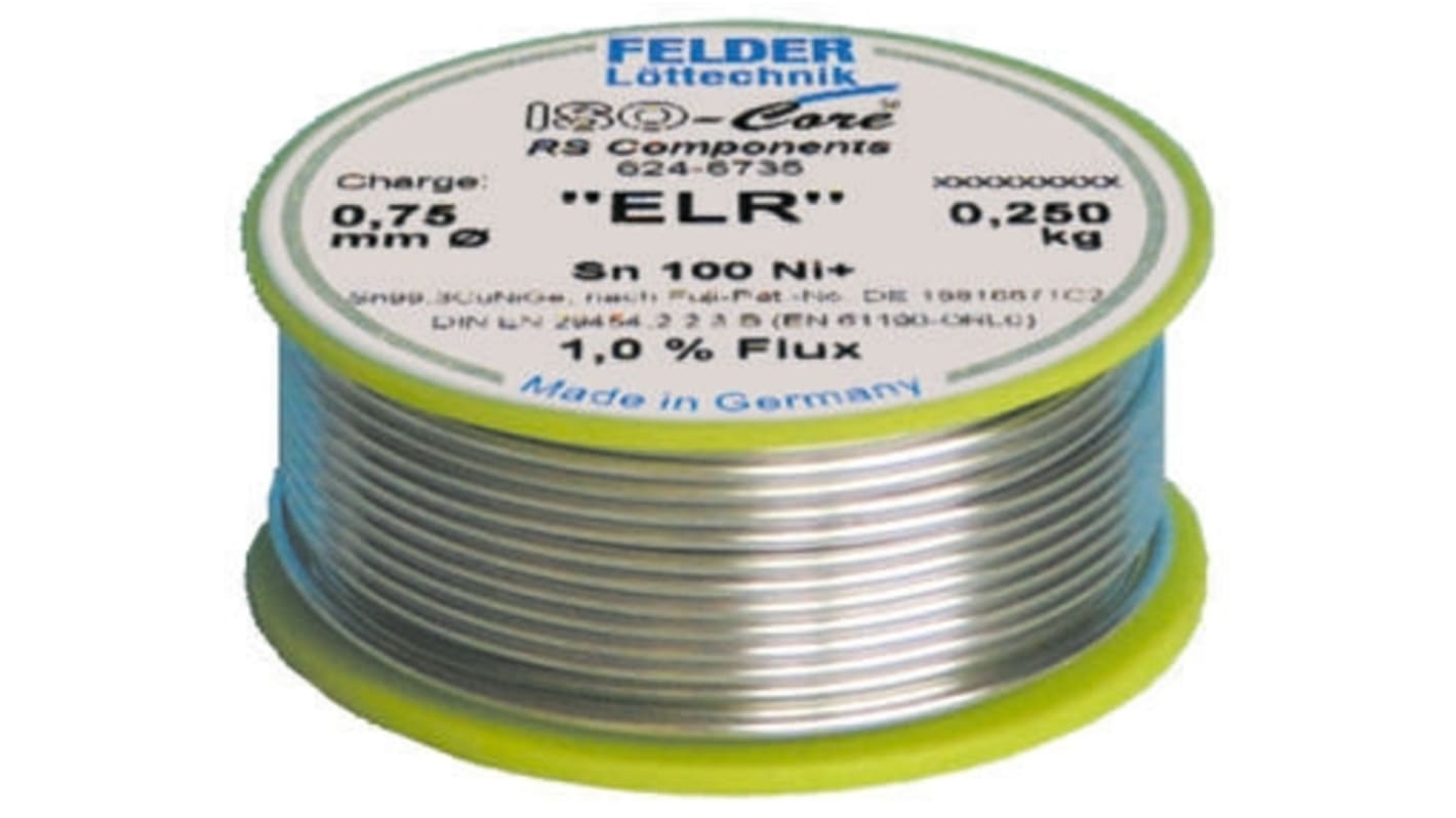 Soudure sans plomb Felder Lottechnik 0.75mm, 250g, Etain 99.3%, Cuivre 0.7%, fusion à 227°C