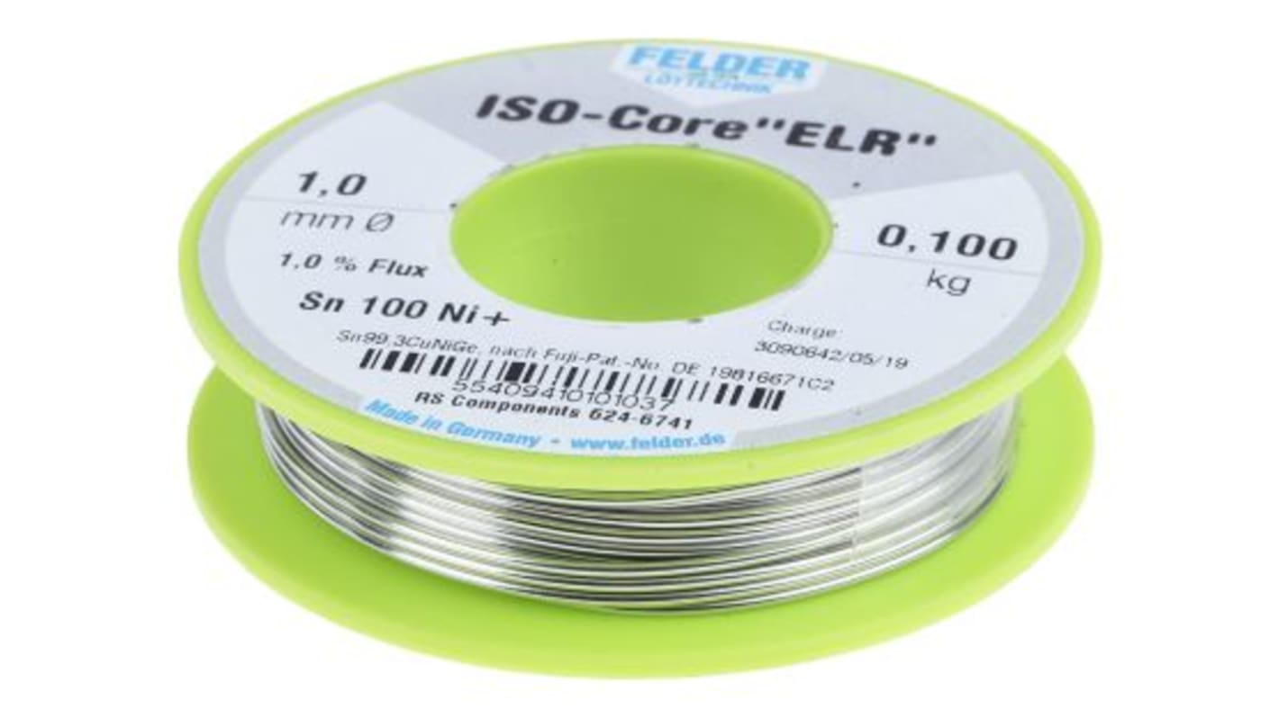 Felder Lottechnik Wire, 1mm Lead Free Solder, 227°C Melting Point