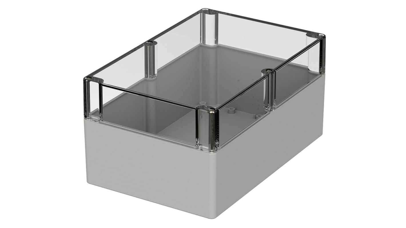 Bopla Euromas Series Grey Polycarbonate Enclosure, IP66, Flanged, Transparent Lid, 240.3 x 160.3 x 120mm