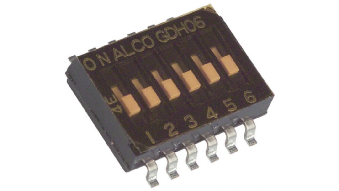 TE Connectivity DIP-Schalter Gleiter 6-stellig 6-polig, Kontakte vergoldet 25 mA @ 24 V dc, bis +85°C
