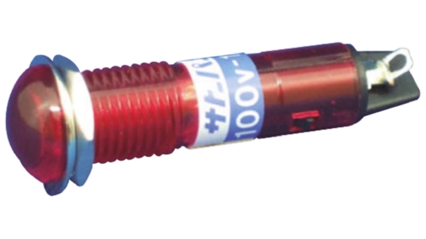 Red Neon Indicator Lamp, Solder Tabs, 100 → 125 V ac