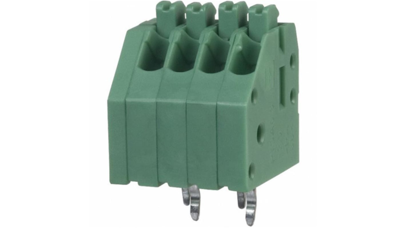 Phoenix Contact PTSA 0.5/ 4-2.5-Z Series PCB Terminal Block, 2.5mm Pitch, Through Hole Mount, 1-Row, Solder Termination