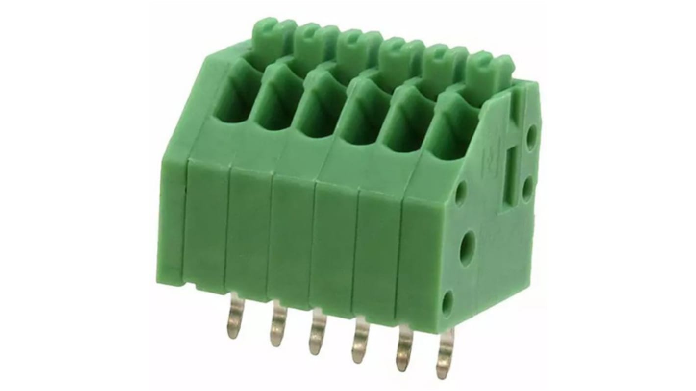 Phoenix Contact PTSA 0.5/ 6-2.5-F Series PCB Terminal Block, 2.5mm Pitch, Through Hole Mount, 1-Row, Solder Termination