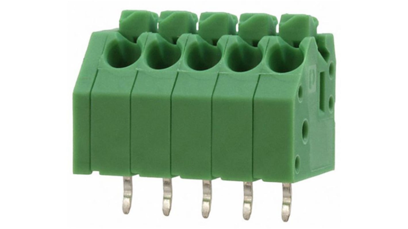 Phoenix Contact PTSA 1.5/ 5-3.5-F Series PCB Terminal Block, 3.5mm Pitch, Through Hole Mount, 1-Row, Solder Termination