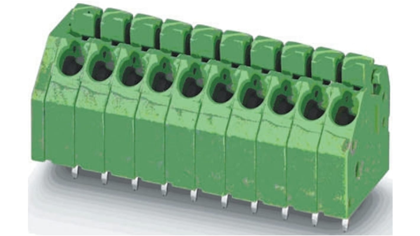 Borne para PCB Phoenix Contact de 9 vías , paso 3.5mm, 2A, de color Verde, montaje Montaje en orificio pasante,