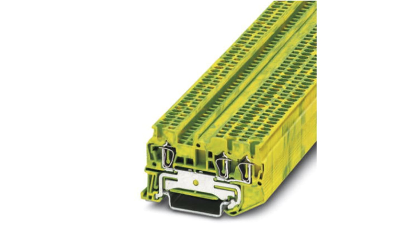 Phoenix Contact ST 1.5-TWIN-PE Series Green/Yellow Feed Through Terminal Block, Single-Level, Spring Clamp Termination