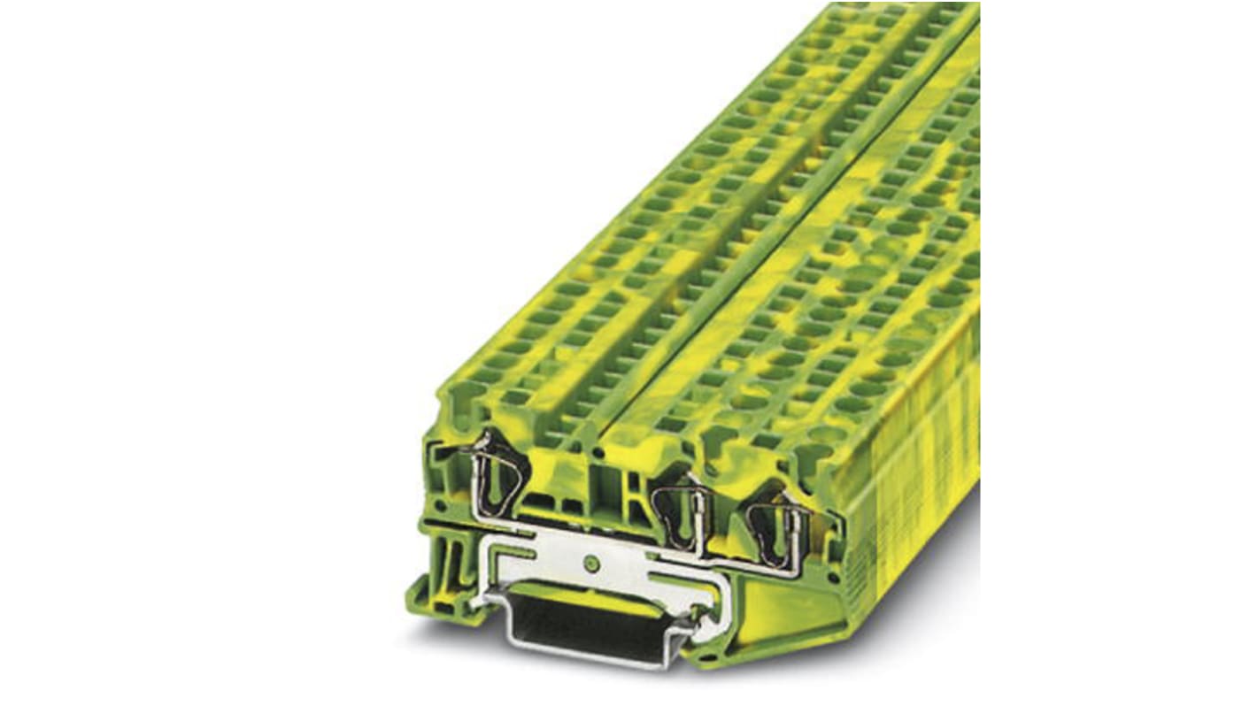 Phoenix Contact ST 4-TWIN-PE Series Green/Yellow Earth Terminal Block, Single-Level, Spring Clamp Termination