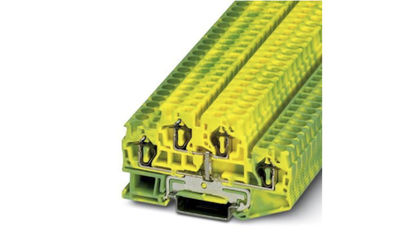 Phoenix Contact STTB 4-PE Series Green/Yellow Feed Through Terminal Block, 0.08 → 6mm², Double-Level, Spring