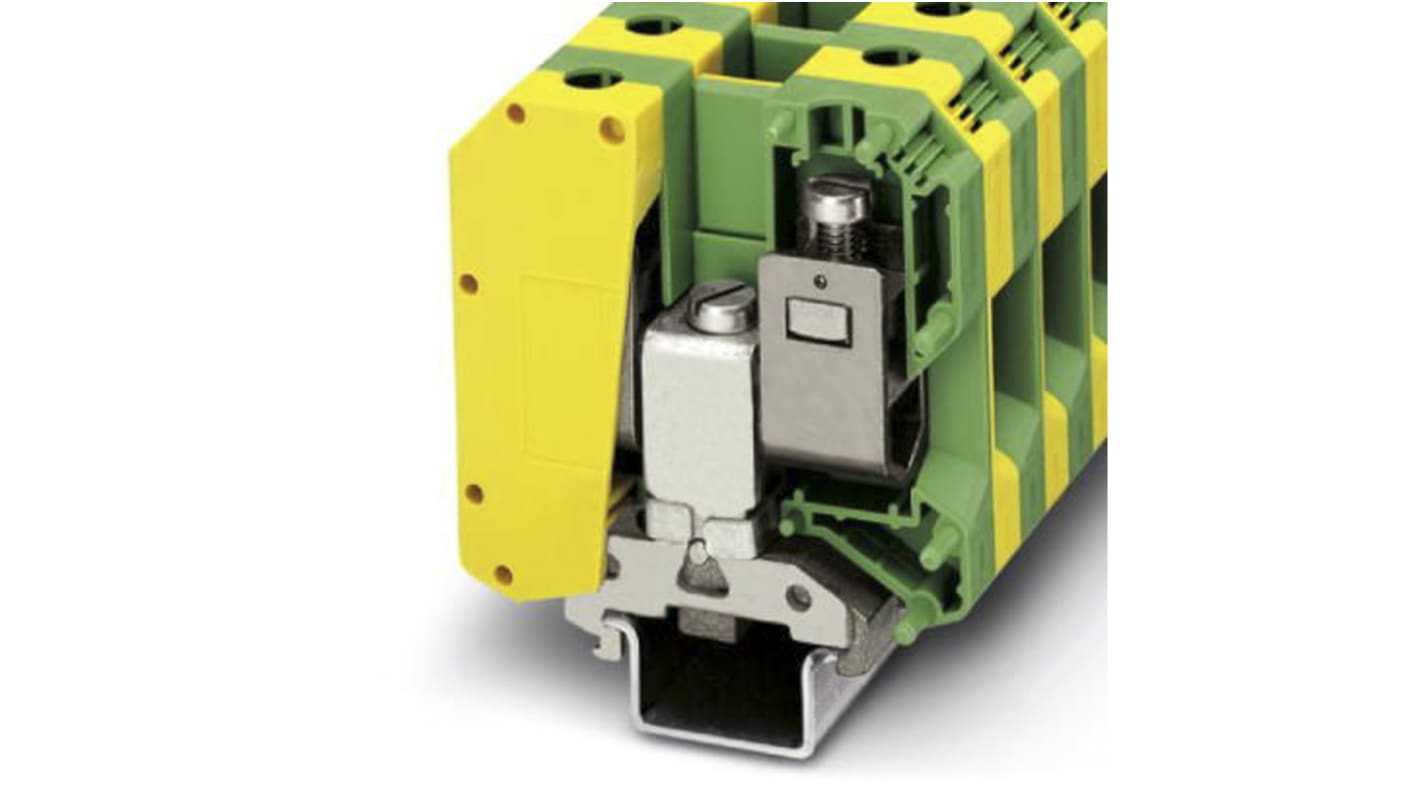 Phoenix Contact USLKG 50 Series Green/Yellow Earth Terminal Block, 16 → 50mm², Single-Level, Screw Termination