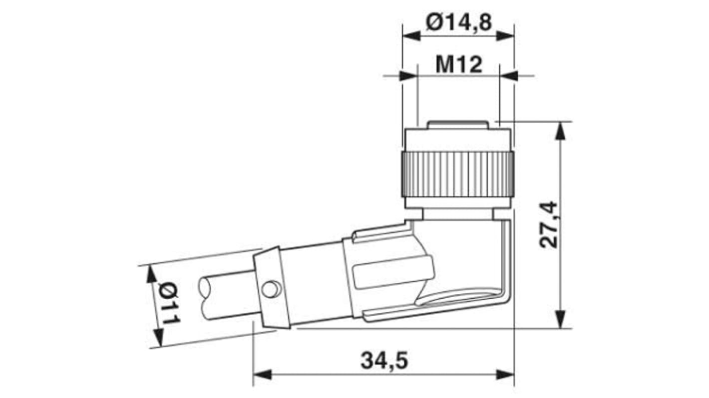 Phoenix Contact SAC-4P- 3.0-PUR/M12FR konfektioniertes Sensorkabel, Buchse gewinkelt / offenes Ende, Länge 3m